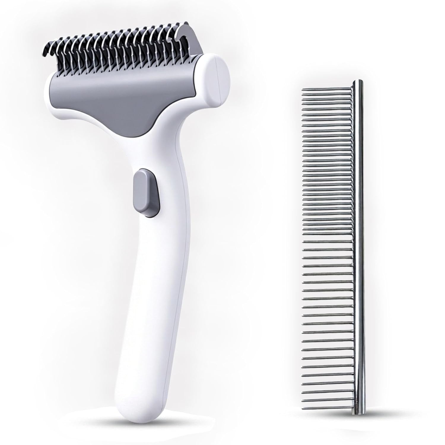 Undercoat Rake for Dogs with Metal Comb for Dogs, Dematting Tool for Dog and Dematting Comb for Cats, Dog and Cat Grooming Set for Tangles, Loose Undercoat and Shedding Hair (White)