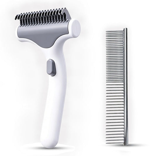 Undercoat Rake for Dogs with Metal Comb for Dogs, Dematting Tool for Dog and Dematting Comb for Cats, Dog and Cat Grooming Set for Tangles, Loose Undercoat and Shedding Hair (White)
