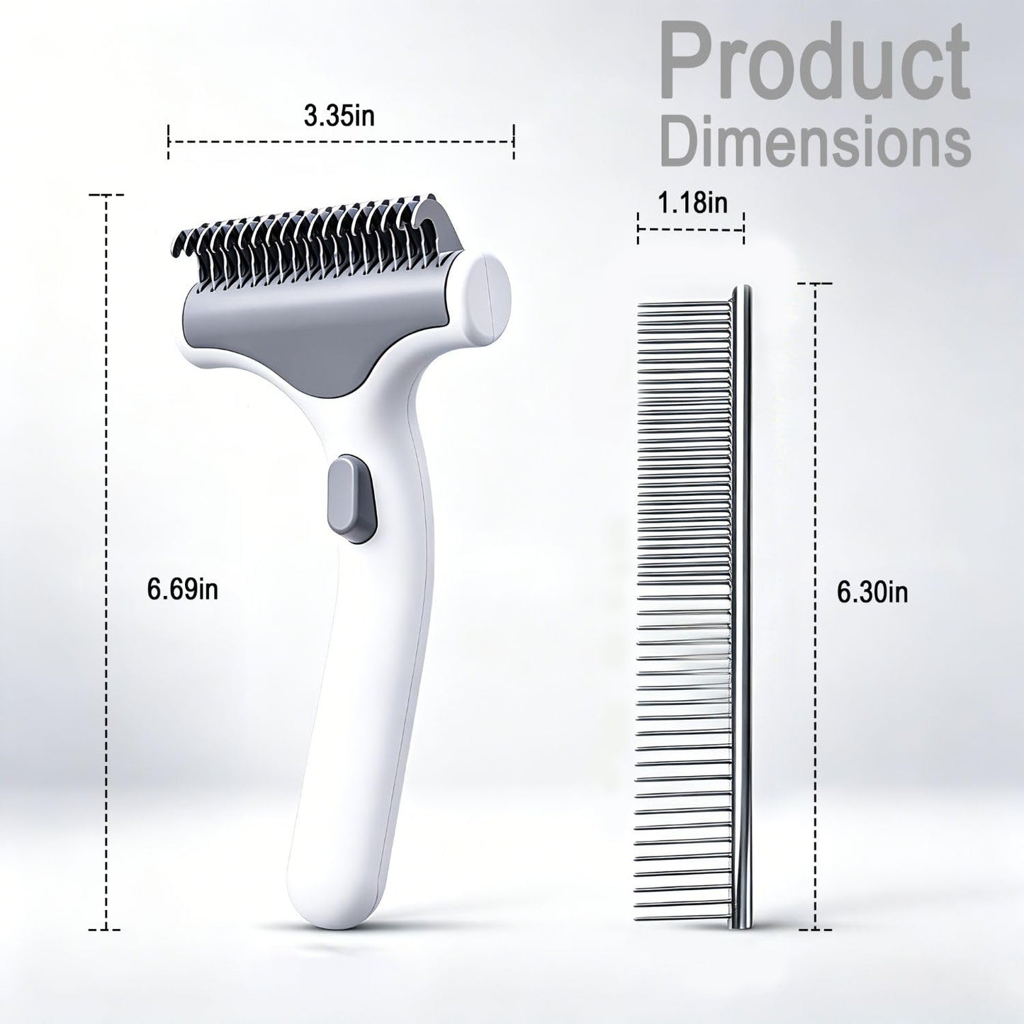 Undercoat Rake for Dogs with Metal Comb for Dogs, Dematting Tool for Dog and Dematting Comb for Cats, Dog and Cat Grooming Set for Tangles, Loose Undercoat and Shedding Hair (White)